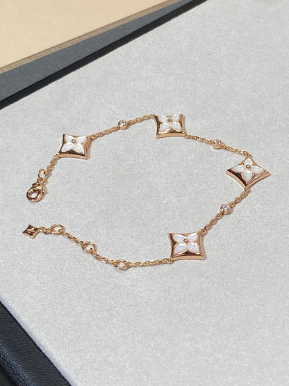[⭐Clover Jewelry]STAR 4 MOTIF MOP DIAMOND PINK GOLD BRACELET
