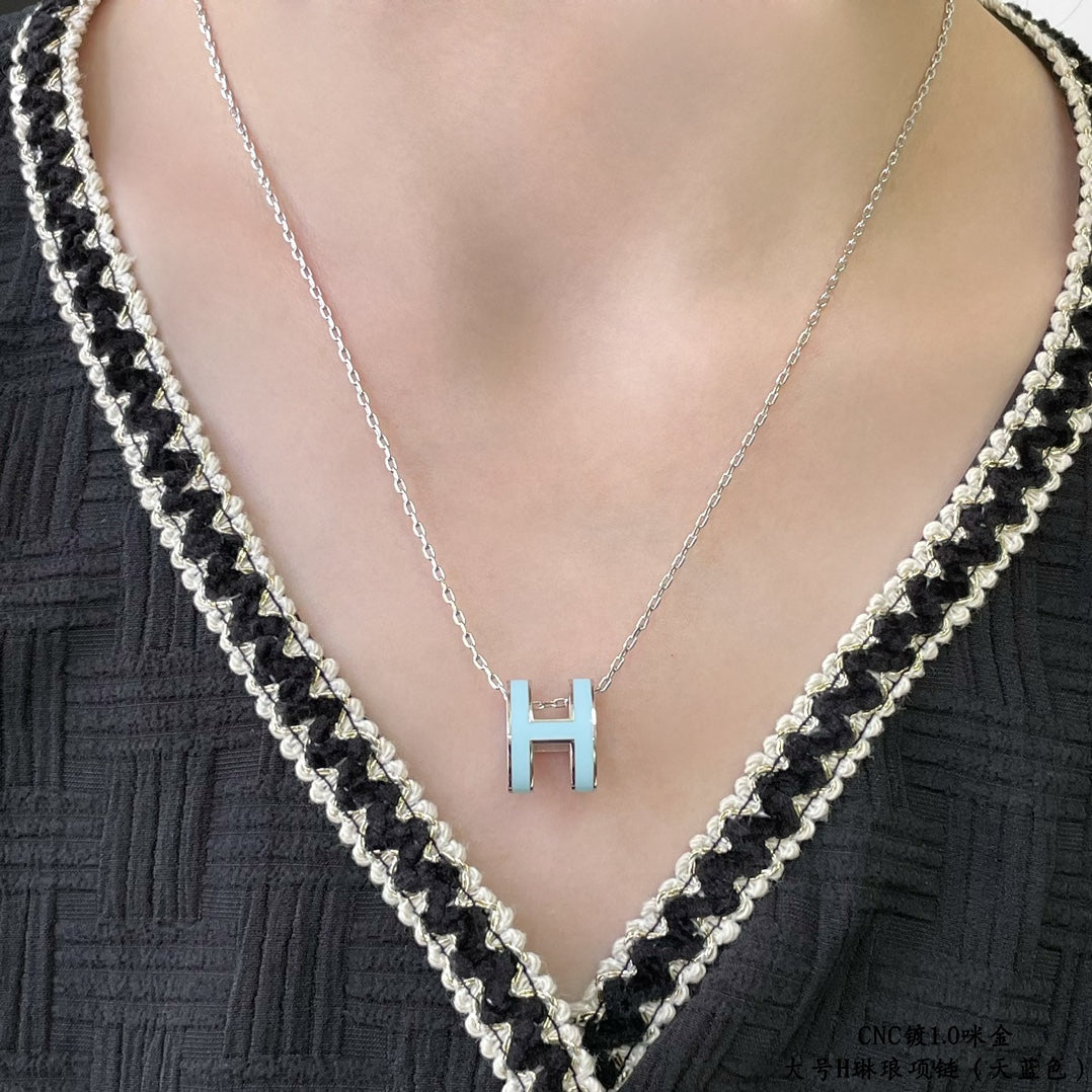 [⭐Clover Jewelry]POP H SKY BLUE NECKLACE