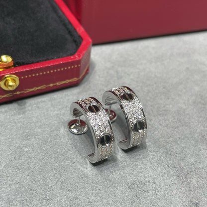 [⭐Clover Jewelry]LOVE CERAMIC DIAMOND PAVED SILVER EARRINGS