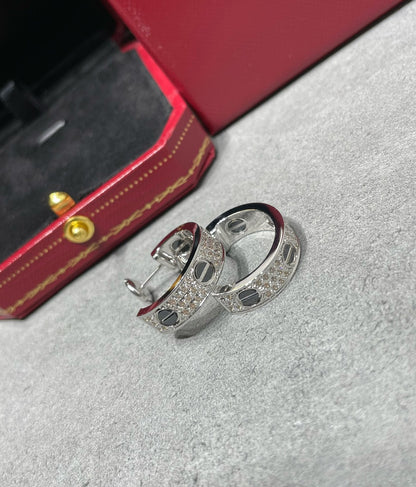 [⭐Clover Jewelry]LOVE CERAMIC DIAMOND PAVED SILVER EARRINGS