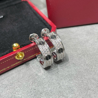[⭐Clover Jewelry]LOVE CERAMIC DIAMOND PAVED SILVER EARRINGS