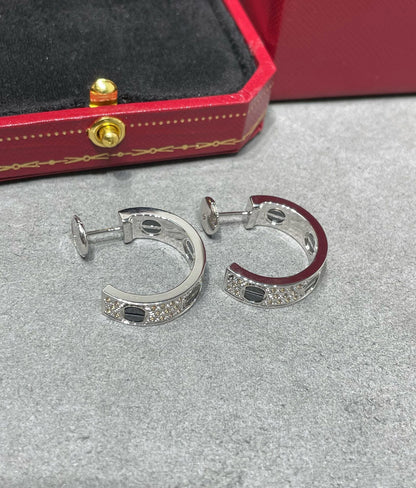 [⭐Clover Jewelry]LOVE CERAMIC DIAMOND PAVED SILVER EARRINGS