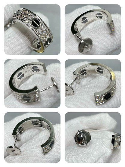[⭐Clover Jewelry]LOVE CERAMIC DIAMOND PAVED SILVER EARRINGS