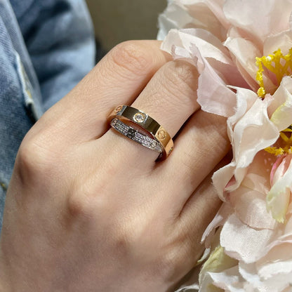 [⭐Clover Jewelry]LOVE PINK GOLD SILVER DIAMOND DOUBLE RING