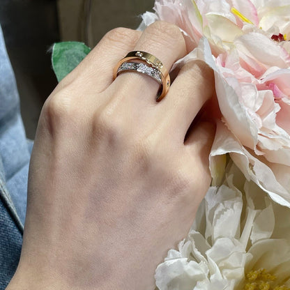 [⭐Clover Jewelry]LOVE PINK GOLD SILVER DIAMOND DOUBLE RING