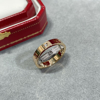 [⭐Clover Jewelry]LOVE PINK GOLD SILVER DIAMOND DOUBLE RING