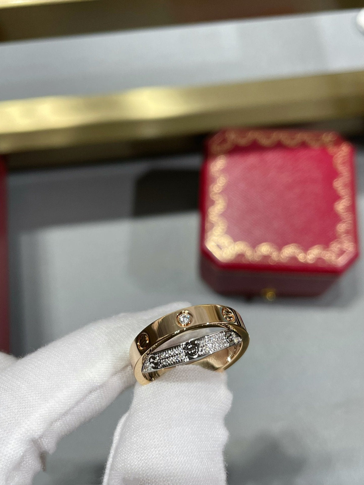 [⭐Clover Jewelry]LOVE PINK GOLD SILVER DIAMOND DOUBLE RING