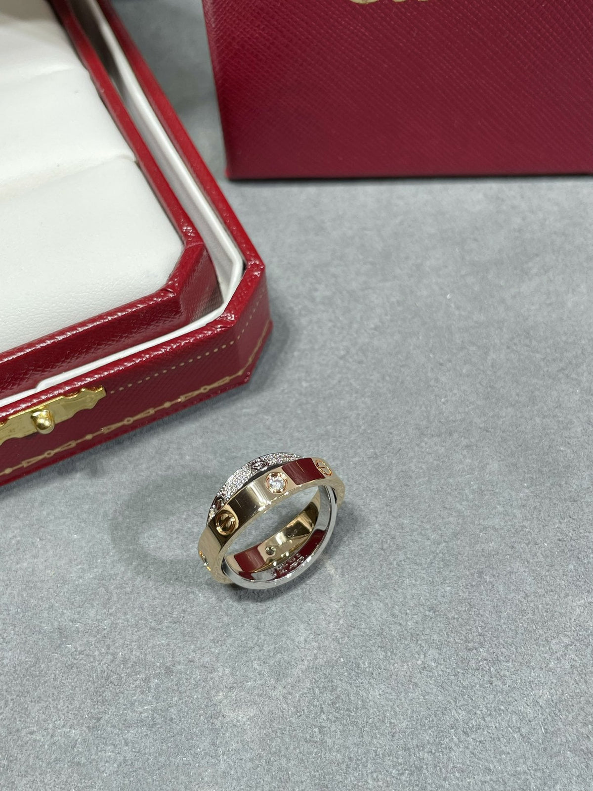 [⭐Clover Jewelry]LOVE PINK GOLD SILVER DIAMOND DOUBLE RING