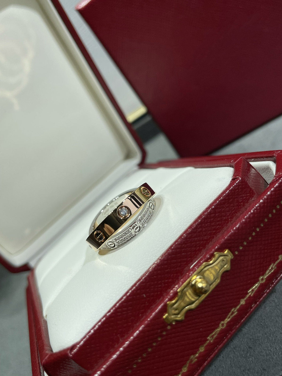 [⭐Clover Jewelry]LOVE PINK GOLD SILVER DIAMOND DOUBLE RING