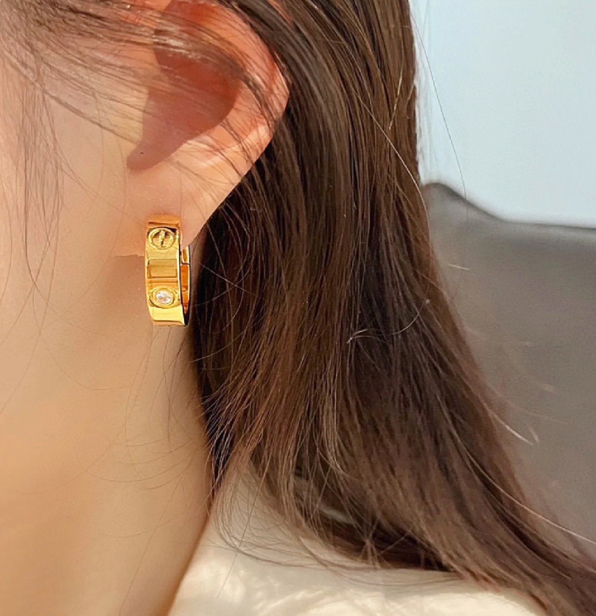 [⭐Clover Jewelry]LOVE 5.5MM 1 DIAMOND EARRINGS
