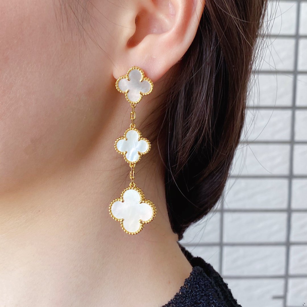 [⭐Clover Jewelry]CLOVER MOP 3 MOTIFS GOLD EARRINGS