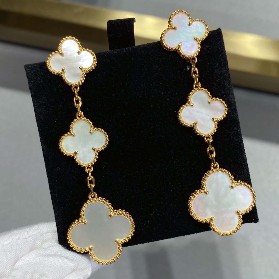 [⭐Clover Jewelry]CLOVER MOP 3 MOTIFS GOLD EARRINGS
