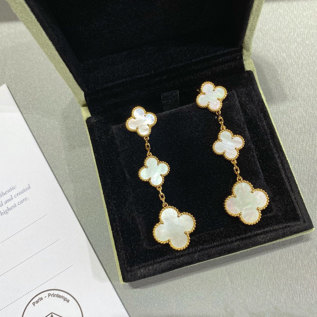 [⭐Clover Jewelry]CLOVER MOP 3 MOTIFS GOLD EARRINGS