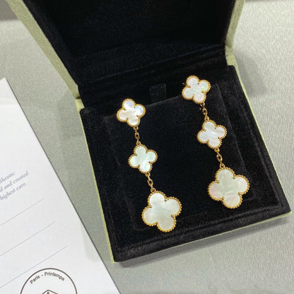 [⭐Clover Jewelry]CLOVER MOP 3 MOTIFS GOLD EARRINGS