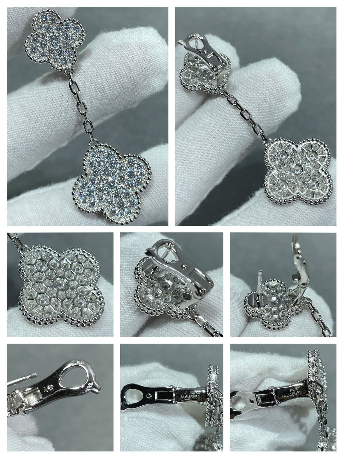 [⭐Clover Jewelry]CLOVER 2 MOTIFS DIAMOND PAVED SILVER EARRINGS