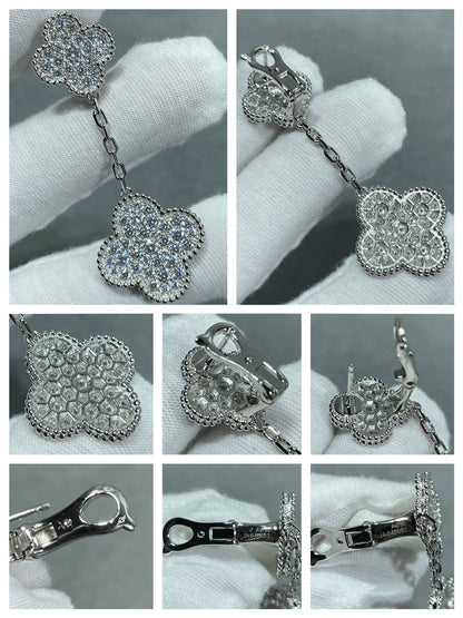 [⭐Clover Jewelry]CLOVER 2 MOTIFS DIAMOND PAVED SILVER EARRINGS