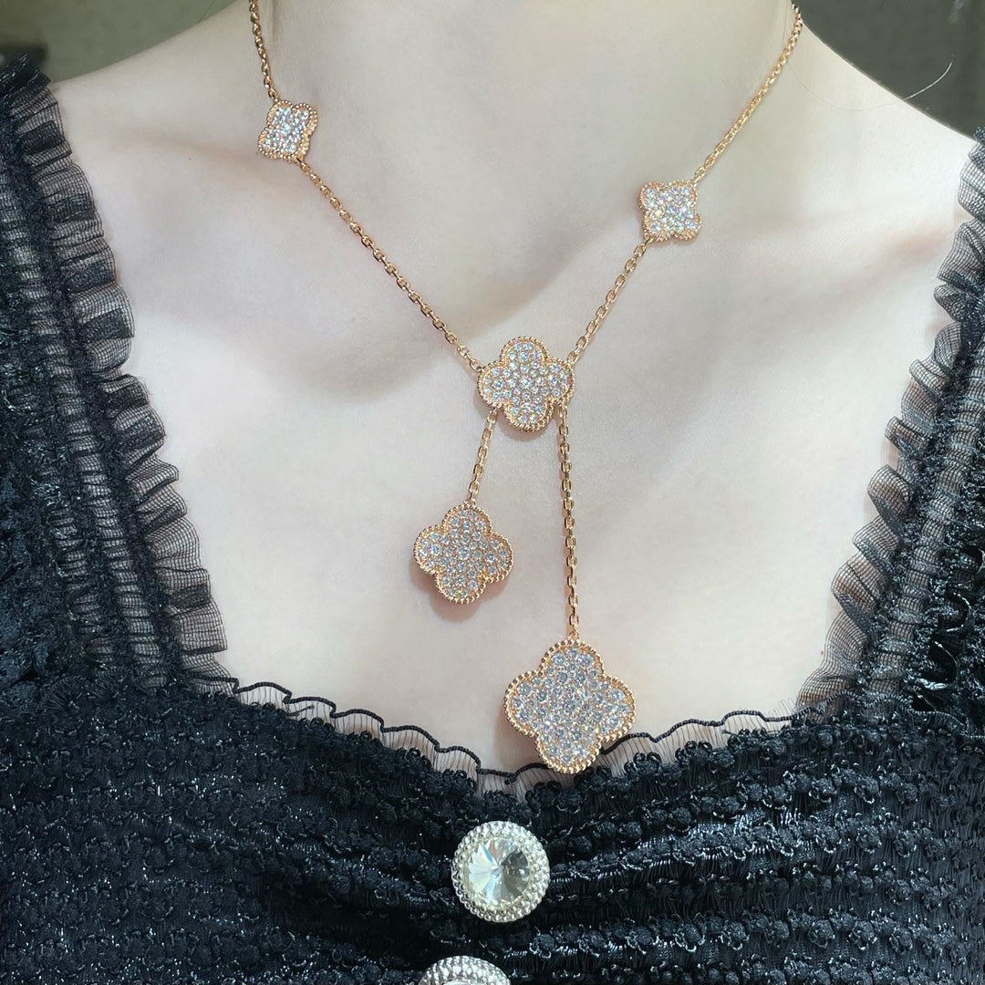 [⭐Clover Jewelry]CLOVER 6 MOTIF DIAMOND PAVED NECKLACE