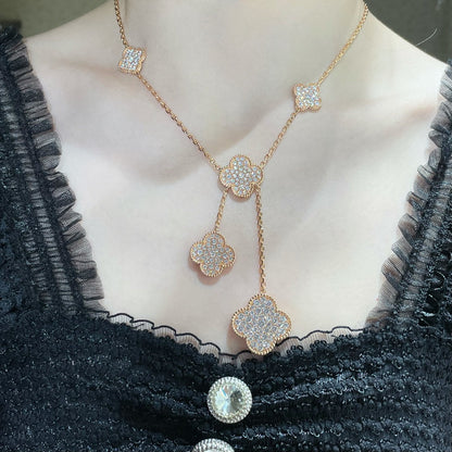 [⭐Clover Jewelry]CLOVER 6 MOTIF DIAMOND PAVED NECKLACE