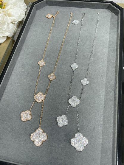 [⭐Clover Jewelry]CLOVER 6 MOTIF DIAMOND PAVED NECKLACE