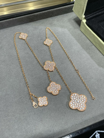 [⭐Clover Jewelry]CLOVER 6 MOTIF DIAMOND PAVED NECKLACE