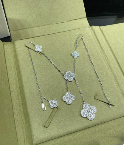[⭐Clover Jewelry]CLOVER 6 MOTIF DIAMOND PAVED NECKLACE