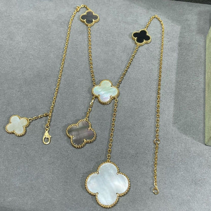 [⭐Clover Jewelry]CLOVER 6 MOTIF MOP ONYX GOLD NECKLACE