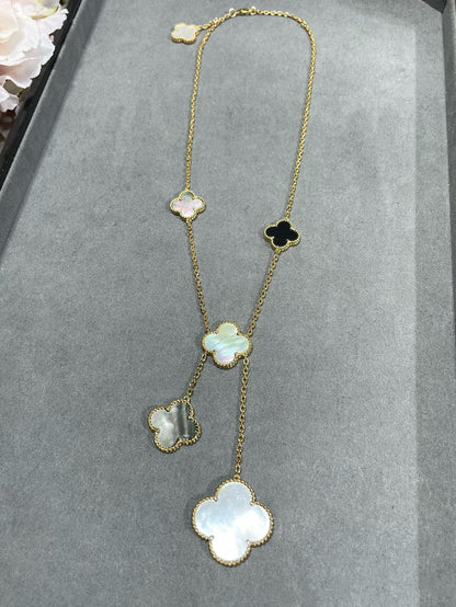 [⭐Clover Jewelry]CLOVER 6 MOTIF MOP ONYX GOLD NECKLACE
