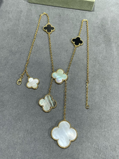 [⭐Clover Jewelry]CLOVER 6 MOTIF MOP ONYX GOLD NECKLACE