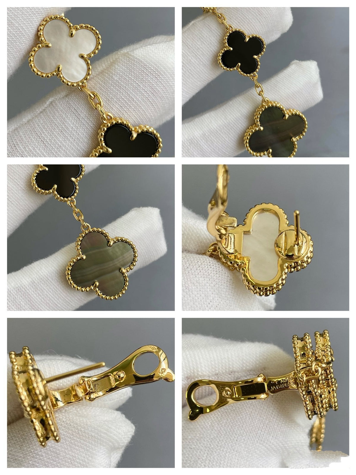[⭐Clover Jewelry]CLOVER 3 MOTIF MOP ONYX DARK MOP PINK GOLD EARRINGS