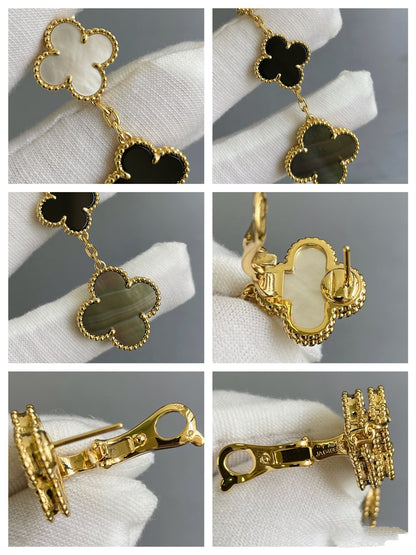 [⭐Clover Jewelry]CLOVER 3 MOTIF MOP ONYX DARK MOP PINK GOLD EARRINGS