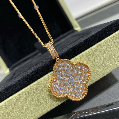 [⭐Clover Jewelry]CLOVER 25MM LARGE PEDANT DIAMOND PAVED LONG NECKLACE