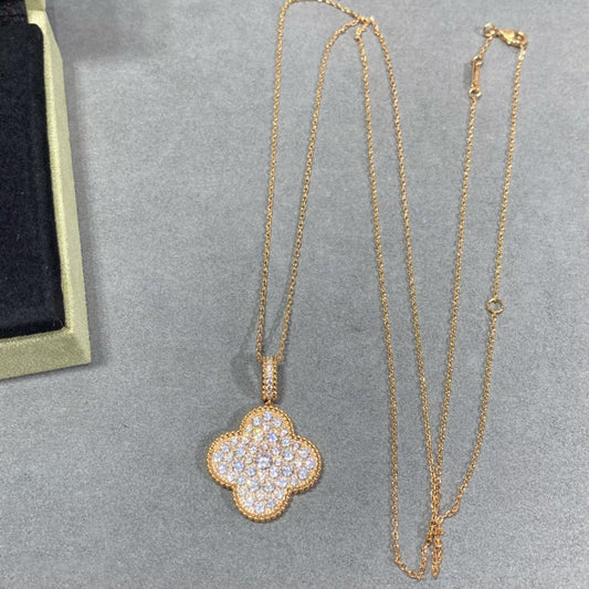 [⭐Clover Jewelry]CLOVER 25MM LARGE PEDANT DIAMOND PAVED LONG NECKLACE