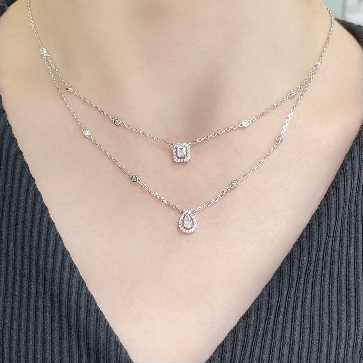 [⭐Clover Jewelry]MY TWIN 2 ROW DIAMOND NECKLACE