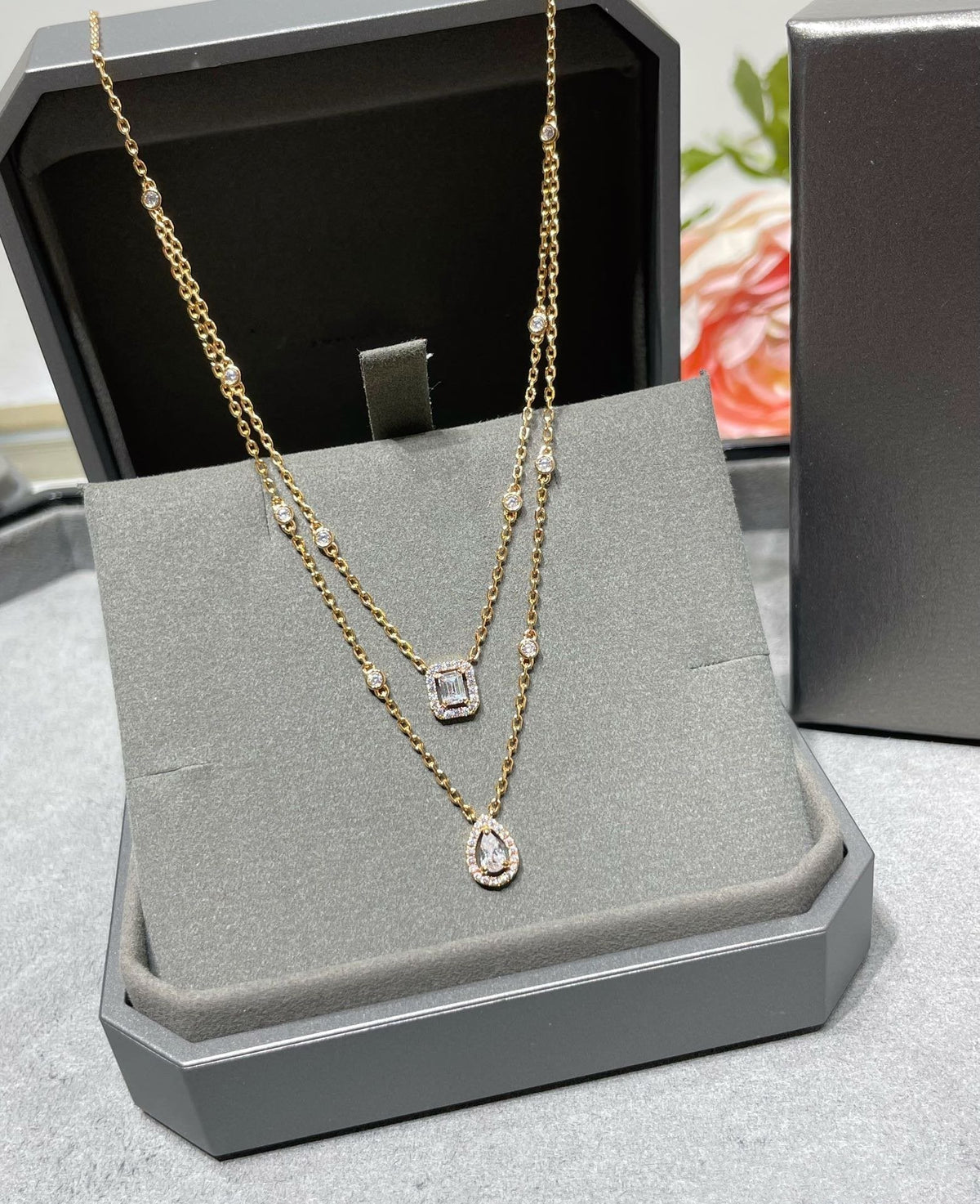 [⭐Clover Jewelry]MY TWIN 2 ROW DIAMOND NECKLACE