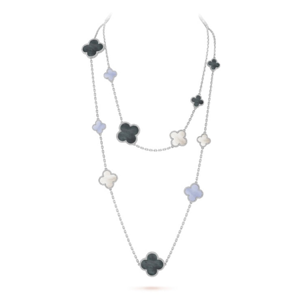 [⭐Clover Jewelry]CLOVER 16 MOTIF CHALCEDONY MOP SILVER NECKLACE