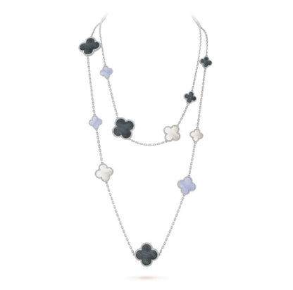 [⭐Clover Jewelry]CLOVER 16 MOTIF CHALCEDONY MOP SILVER NECKLACE