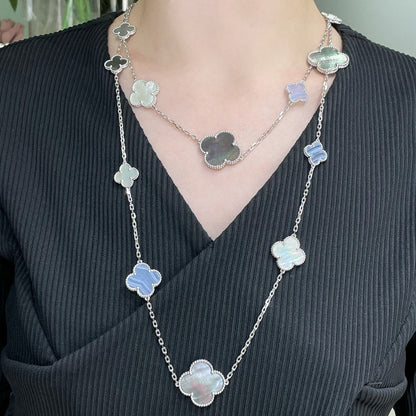 [⭐Clover Jewelry]CLOVER 16 MOTIF CHALCEDONY MOP SILVER NECKLACE