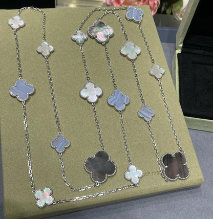 [⭐Clover Jewelry]CLOVER 16 MOTIF CHALCEDONY MOP SILVER NECKLACE
