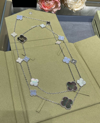 [⭐Clover Jewelry]CLOVER 16 MOTIF CHALCEDONY MOP SILVER NECKLACE
