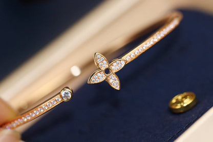 [⭐Clover Jewelry]IDYLLE PINK GOLD OPEN BRACELET DIAMOND PAVED