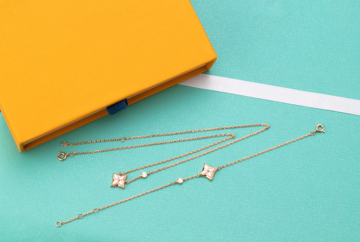 [⭐Clover Jewelry]STAR PINK MOP 1 DIAMOND PINK GOLD NECKLACE