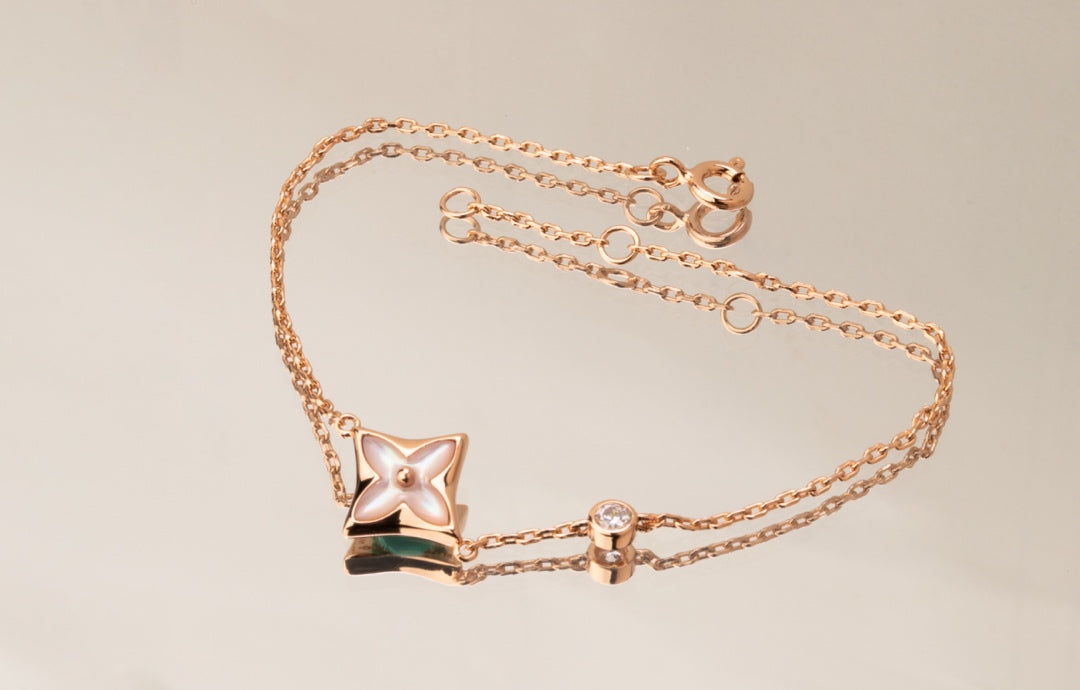 [⭐Clover Jewelry]STAR PINK MOP 1 DIAMOND PINK GOLD NECKLACE