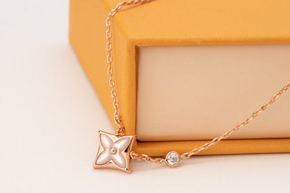[⭐Clover Jewelry]STAR PINK MOP 1 DIAMOND PINK GOLD NECKLACE