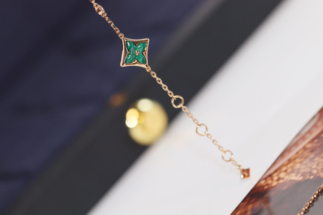 [⭐Clover Jewelry]STAR AND SUN 4 MOTIF PINK GOLD MALACHITE BRACELET