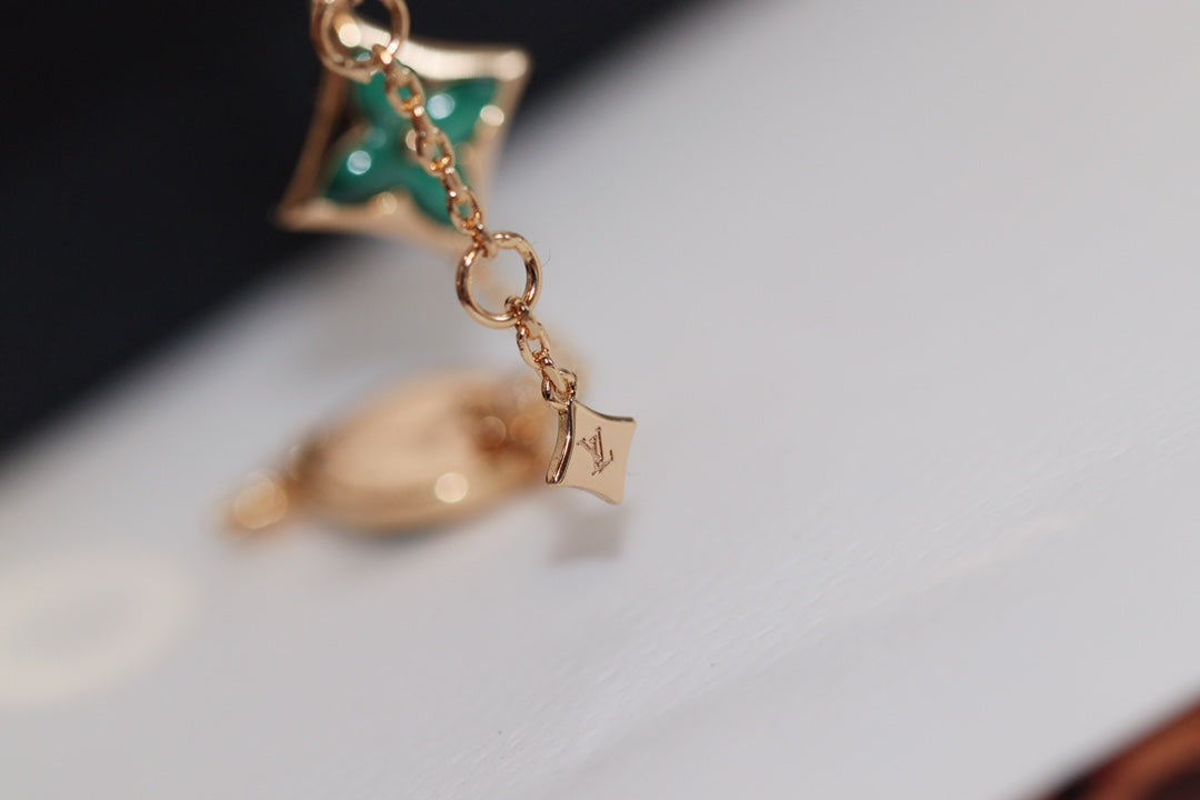 [⭐Clover Jewelry]STAR AND SUN 4 MOTIF PINK GOLD MALACHITE BRACELET
