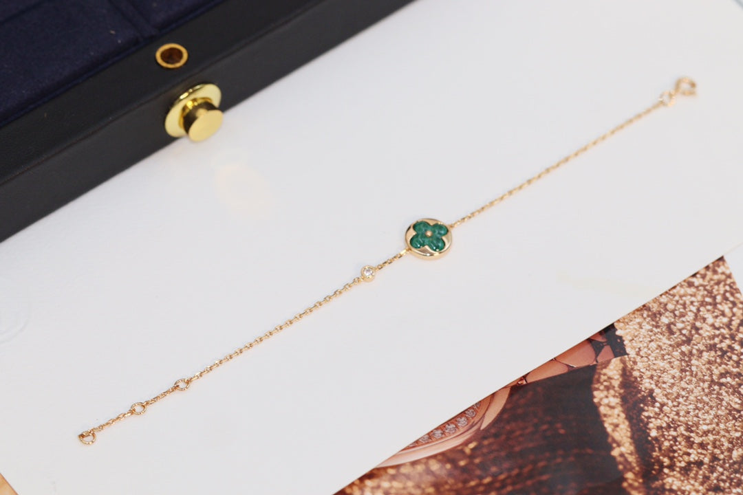 [⭐Clover Jewelry]STAR AND SUN 4 MOTIF PINK GOLD MALACHITE BRACELET