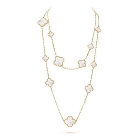 [⭐Clover Jewelry]CLOVER 16 MOTIF WHITE MOP GOLD NECKLACE