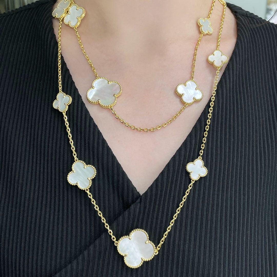 [⭐Clover Jewelry]CLOVER 16 MOTIF WHITE MOP GOLD NECKLACE