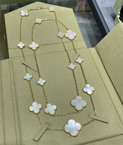 [⭐Clover Jewelry]CLOVER 16 MOTIF WHITE MOP GOLD NECKLACE
