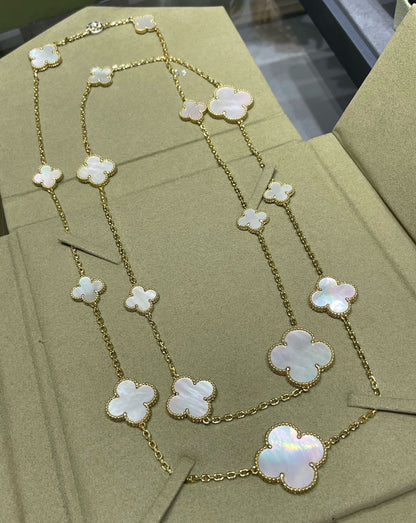 [⭐Clover Jewelry]CLOVER 16 MOTIF WHITE MOP GOLD NECKLACE